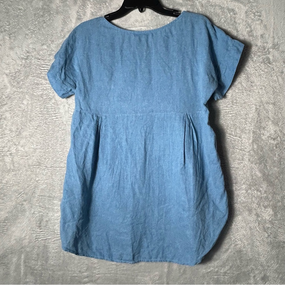 Terzo Millennio Linen Top Womens Small Blue Embroidered‎ Hi Lo Hem Tunic Italy - Picture 5 of 9